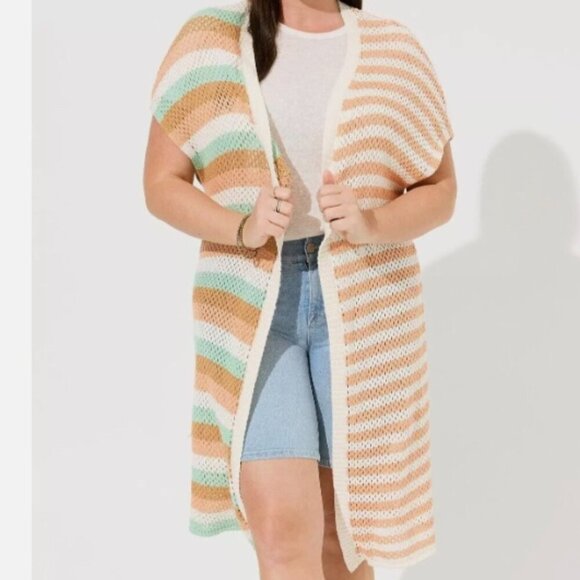 Torrid Sleeveless Stripe Sweater Duster Vest Long Length Size 3X 4X Women's NWT - Picture 2 of 12